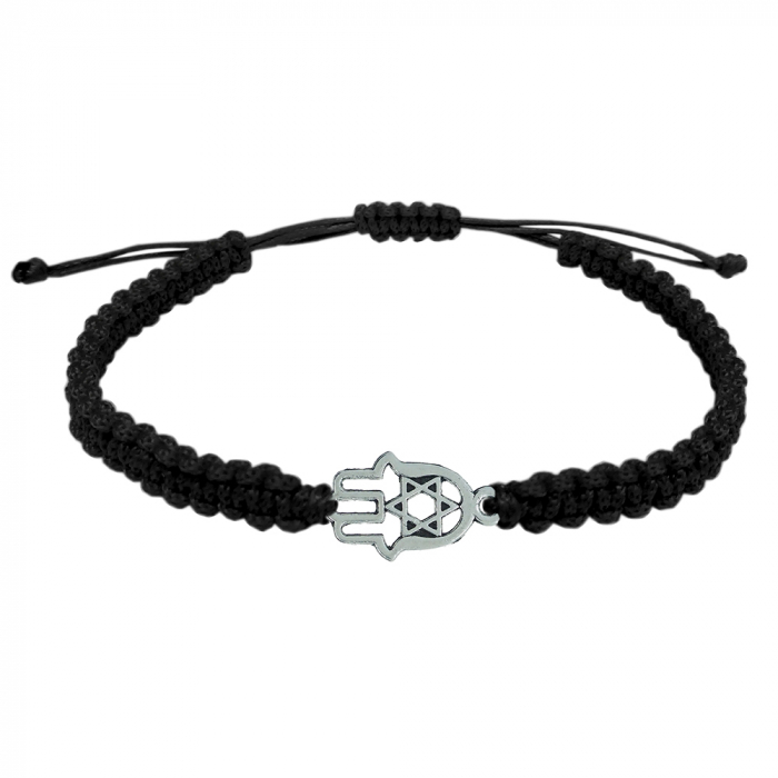 Bratara snur negru impletit manual personalizata Mana Fatimei argint 10025100 Dras [1]