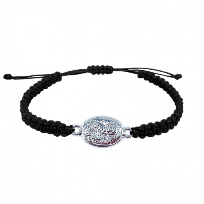 Bratara snur negru impletit manual personalizata medalion Maica Domnului si pruncul Iisus argint 4252150 Dras [1]