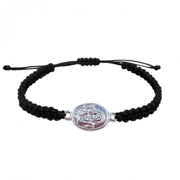 Bratara snur negru impletit manual personalizata medalion Maica Domnului si pruncul Iisus argint 4372150 Dras [1]