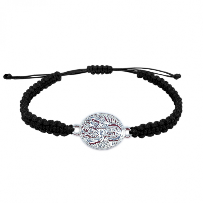 Bratara snur negru impletit manual personalizata medalion Sfanta Cuvioasa Parascheva de la Iasi argint 4376115 Dras [1]
