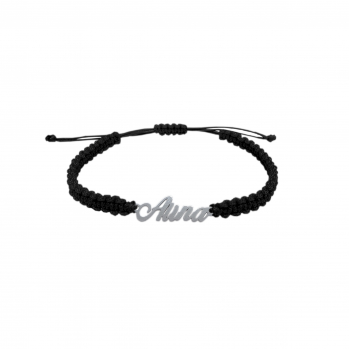 Bratara snur negru impletit manual personalizata nume Alina argint 9417100 Dras [1]