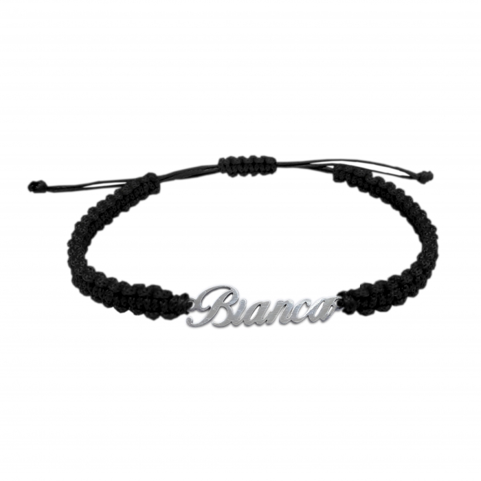 Bratara snur negru impletit manual personalizata nume Bianca argint 9450100 Dras [1]