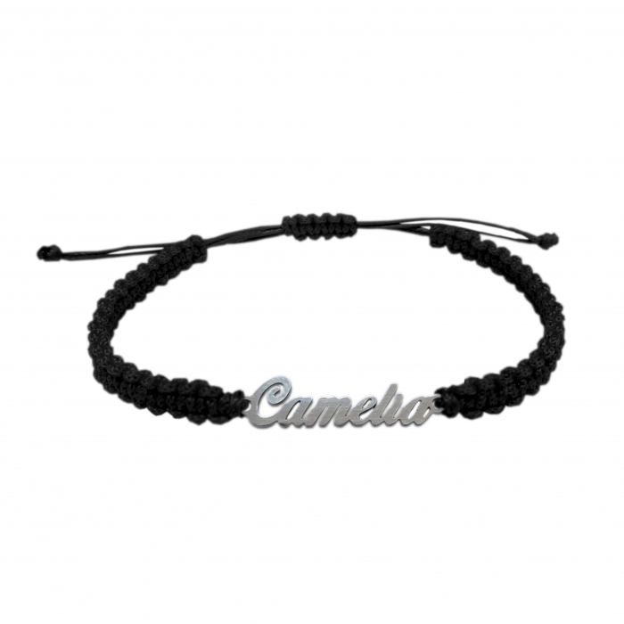 Bratara snur negru impletit manual personalizata nume Camelia argint 9442100 Dras [1]