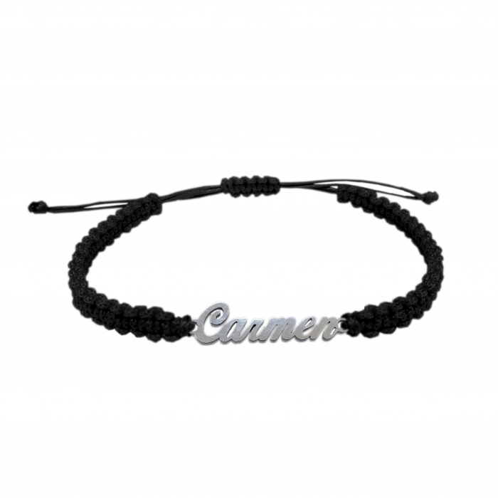 Bratara snur negru impletit manual personalizata nume Carmen argint 9445100 Dras [1]