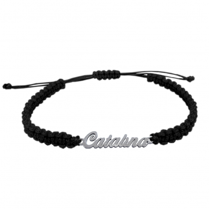 Bratara snur negru impletit manual personalizata nume Catalina argint 9462100 Dras [1]