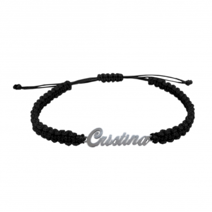 Bratara snur negru impletit manual personalizata nume Cristina argint 9446100 Dras [1]