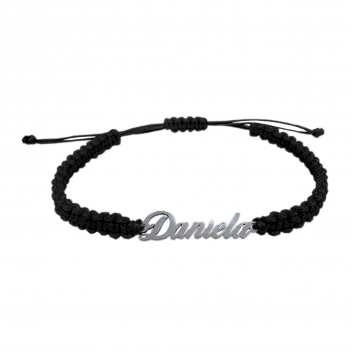 Bratara snur negru impletit manual personalizata nume Daniela argint 9449100 Dras [1]