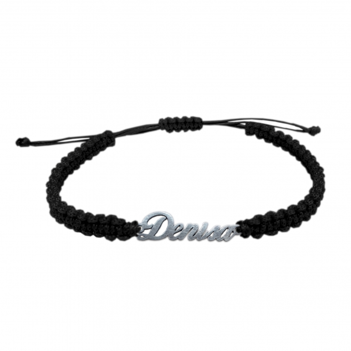 Bratara snur negru impletit manual personalizata nume Denisa argint 9405100 Dras [1]