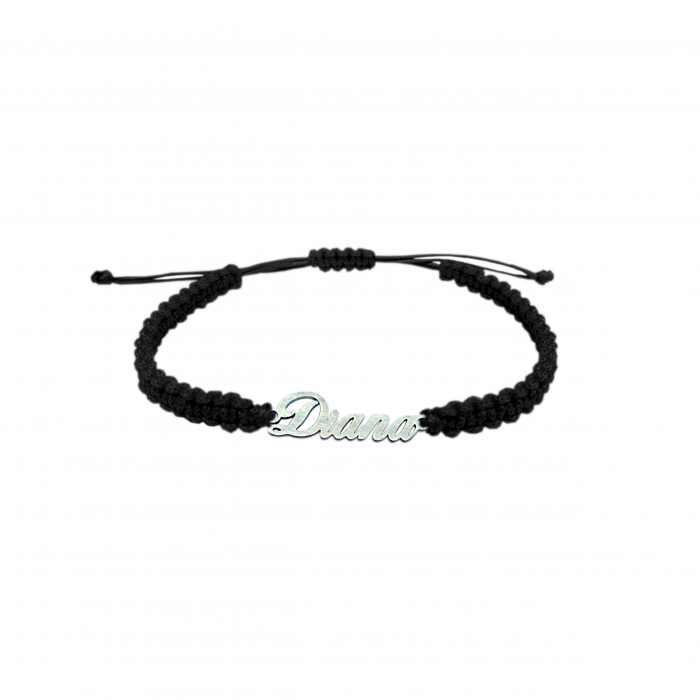 Bratara snur negru impletit manual personalizata nume Diana argint 9419100 Dras [1]
