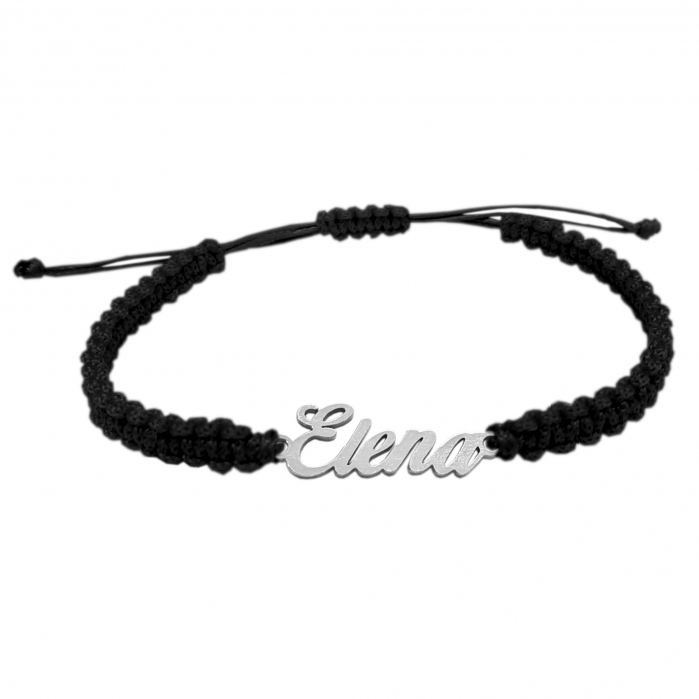 Bratara snur negru impletit manual personalizata nume Elena argint 9428100 Dras [1]