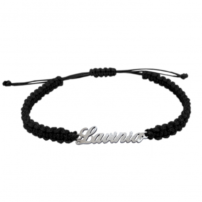 Bratara snur negru impletit manual personalizata nume Lavinia argint 9463100 Dras [1]