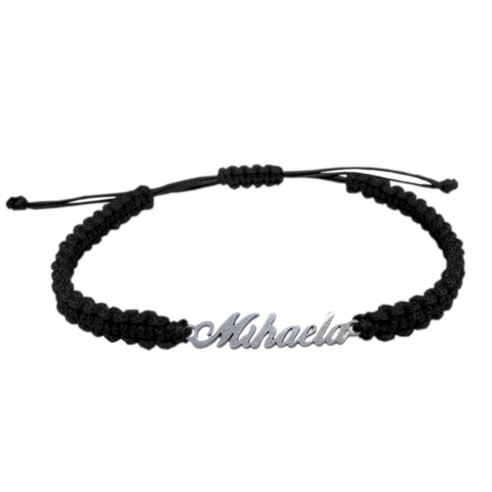 Bratara snur negru impletit manual personalizata nume Mihaela argint 9439100 Dras [1]