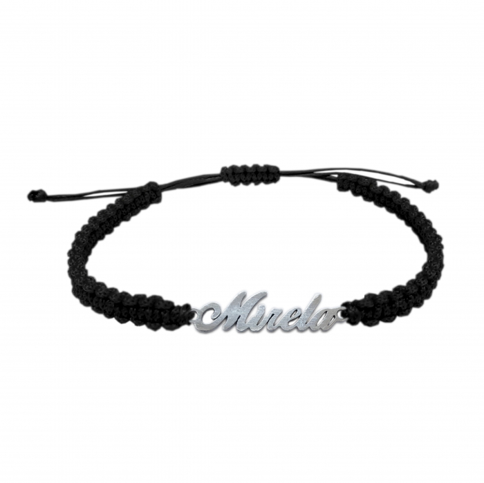Bratara snur negru impletit manual personalizata nume Mirela argint 9444100 Dras [1]