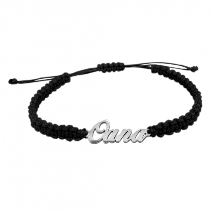 Bratara snur negru impletit manual personalizata nume Oana argint 9433100 Dras [1]
