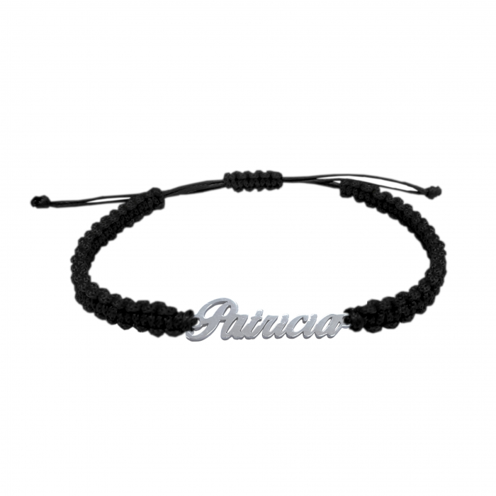 Bratara snur negru impletit manual personalizata nume Patricia argint 9466100 Dras [1]
