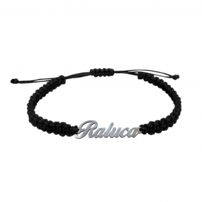 Bratara snur negru impletit manual personalizata nume Raluca argint 9441100 Dras [1]