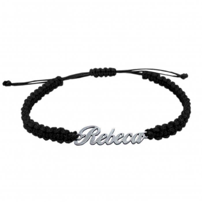 Bratara snur negru impletit manual personalizata nume Rebeca argint 9459100 Dras [1]