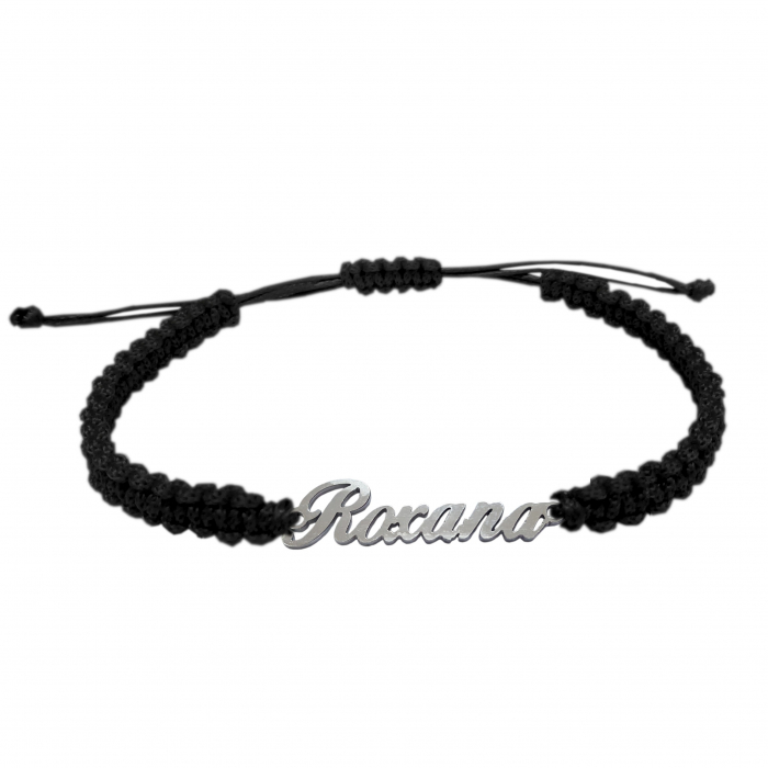 Bratara snur negru impletit manual personalizata nume Roxana argint 9464100 Dras [1]