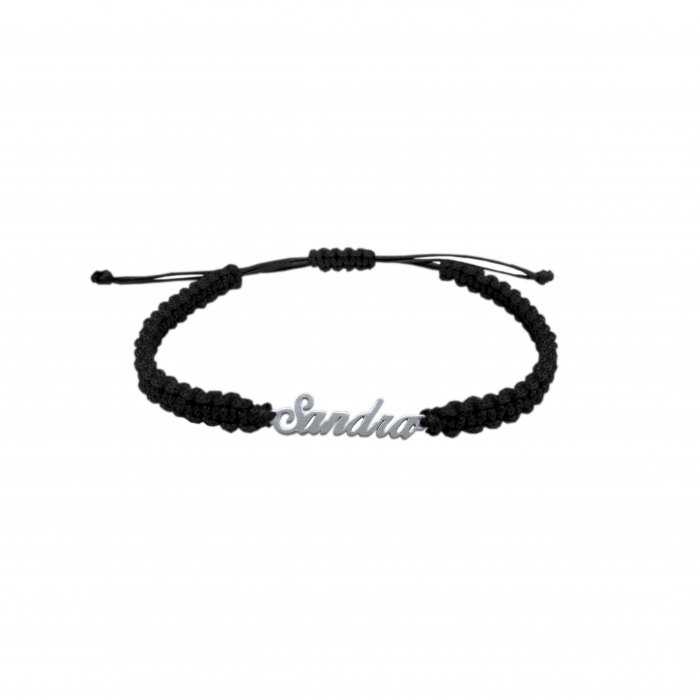 Bratara snur negru impletit manual personalizata nume Sandra argint 9425100 Dras [1]