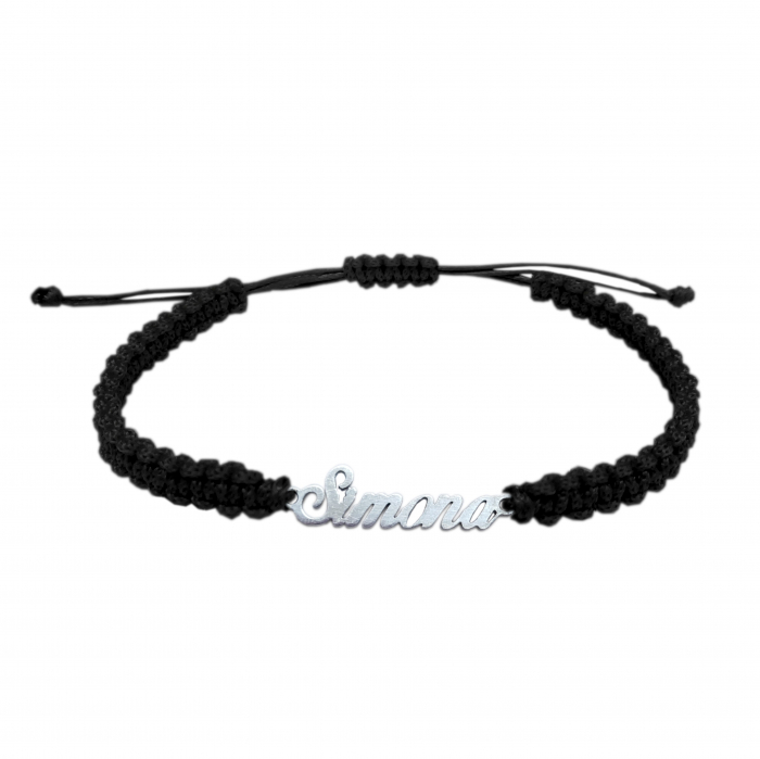 Bratara snur negru impletit manual personalizata nume Simona argint 9406100 Dras [1]