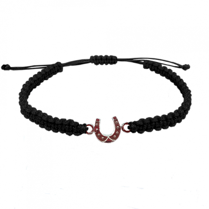 Bratara snur negru impletit manual personalizata Potcoava argint 4534100 Dras [1]