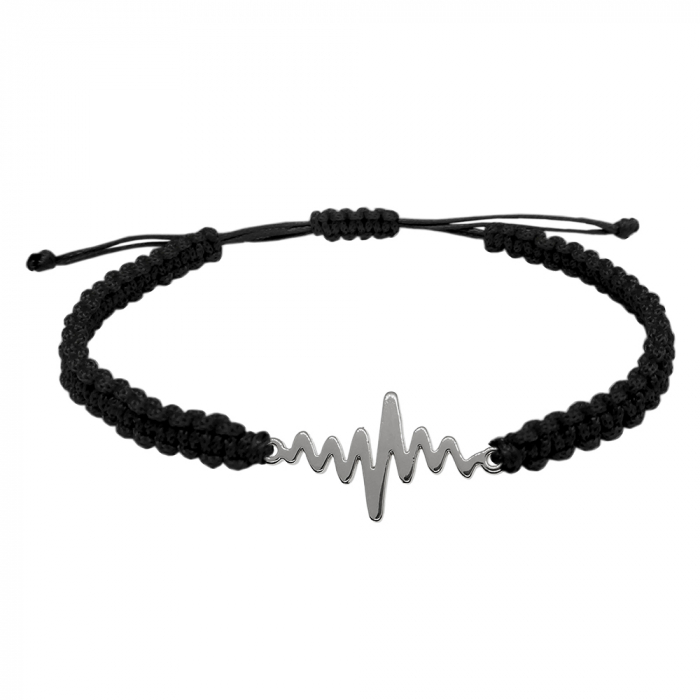 Bratara snur negru impletit manual personalizata Puls argint 9586270 Dras [1]
