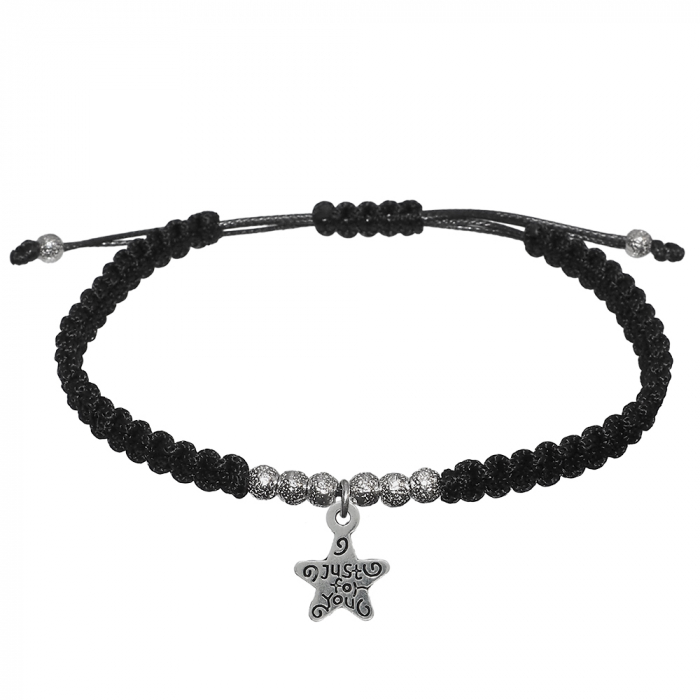 Bratara snur negru impletit manual personalizata Steluta si margele argint 9949260 Dras [1]