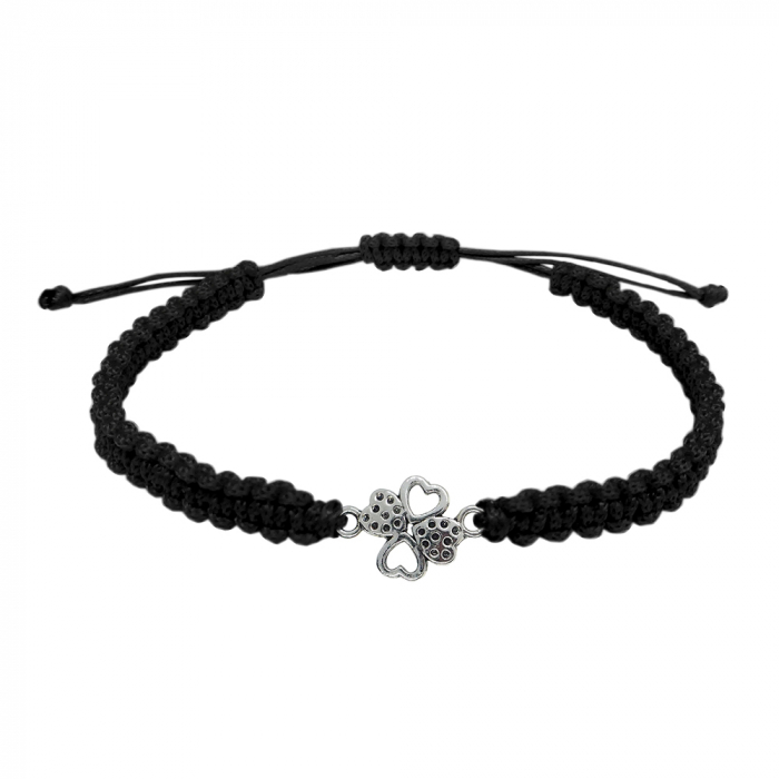Bratara snur negru impletit manual personalizata Trifoi argint 9731140 Dras [1]