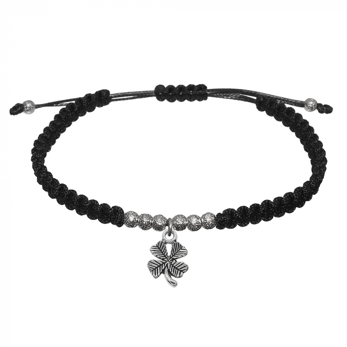 Bratara snur negru impletit manual personalizata Trifoi si margele argint 9730260 Dras [1]