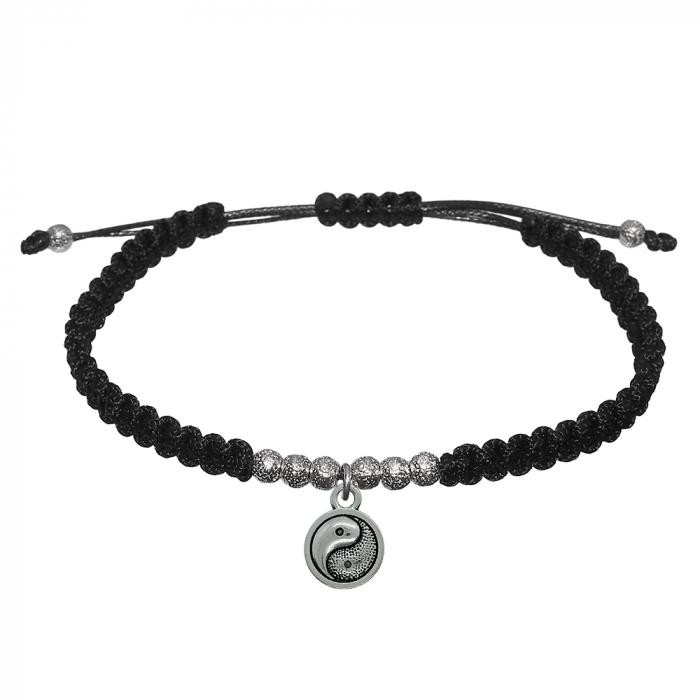 Bratara snur negru impletit manual personalizata Yin Yang si margele argint 10024280 Dras [1]