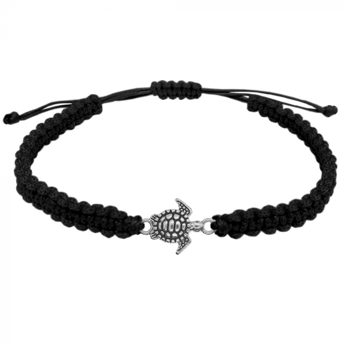 Bratara snur negru impletita manual personalizata Broasca testoasa argint 10193120 Dras [1]