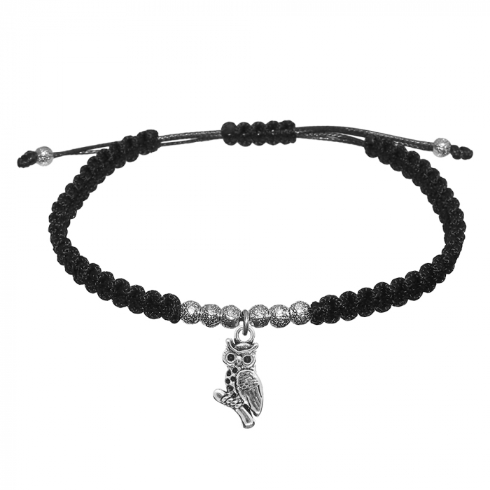 Bratara snur negru impletita manual personalizata Bufnita argint 9685360 Dras [1]
