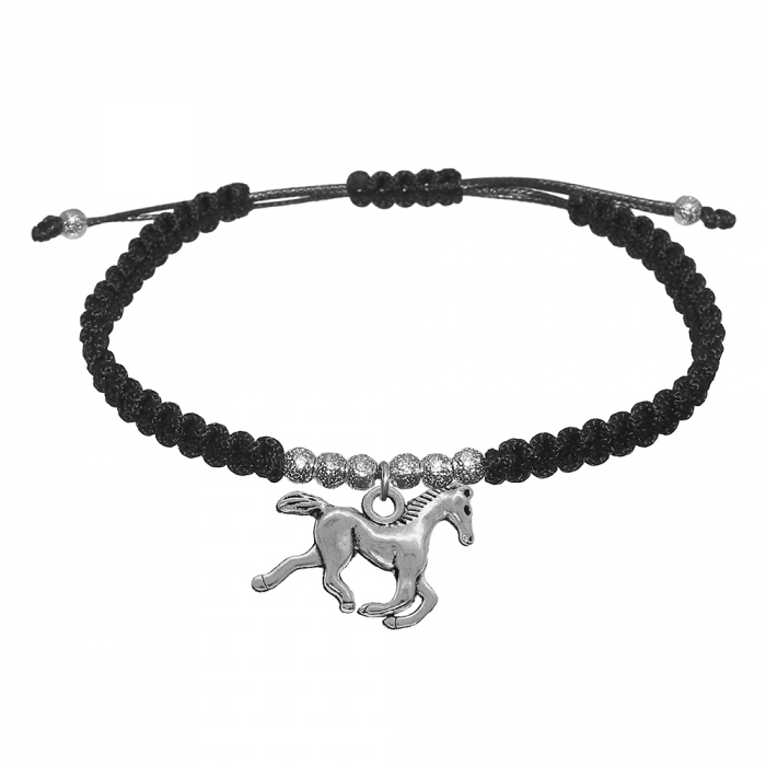 Bratara snur negru impletita manual personalizata Cal argint 9878360 Dras [1]