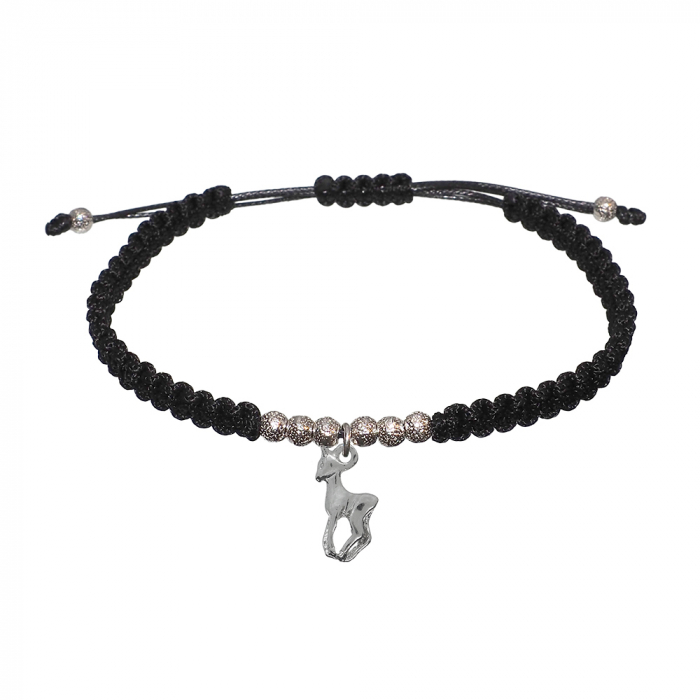 Bratara snur negru impletita manual personalizata Caprioara argint 6214400 Dras [1]