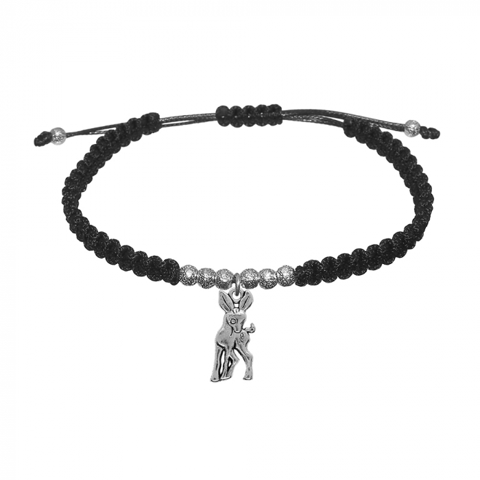 Bratara snur negru impletita manual personalizata Caprioara argint 9873330 Dras [1]