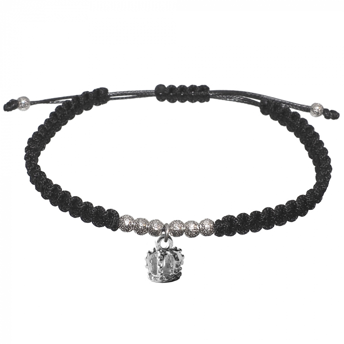 Bratara snur negru impletita manual personalizata Coroana margele argint 10194340 Dras [1]