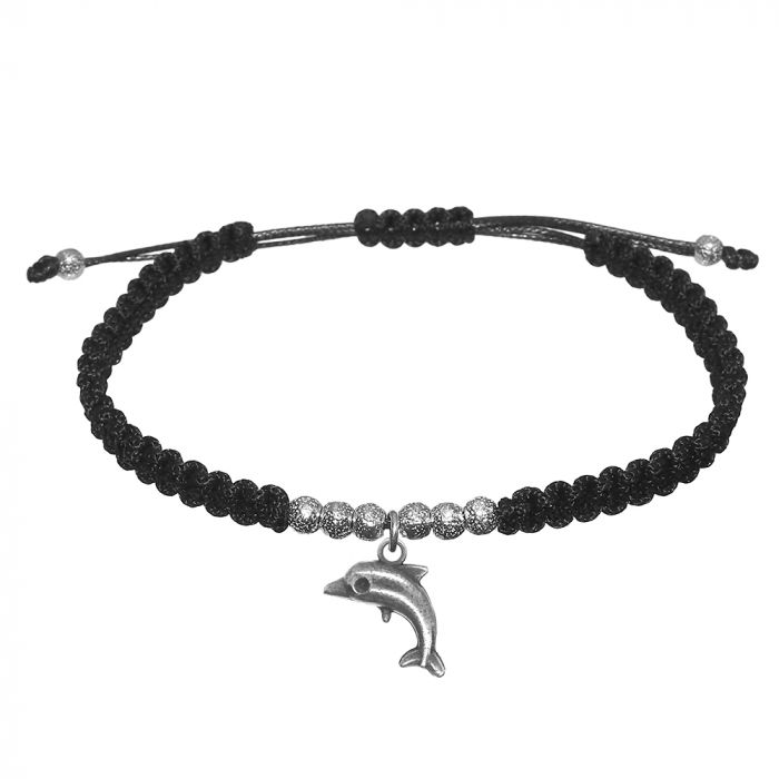Bratara snur negru impletita manual personalizata Delfin argint 9736410 Dras [1]