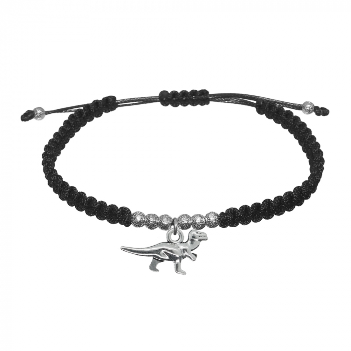 Bratara snur negru impletita manual personalizata Dinozaur argint 9879320 Dras [1]