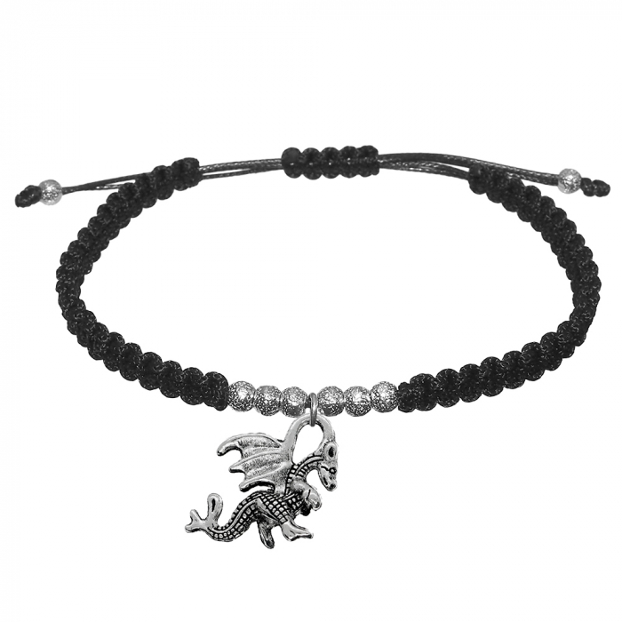 Bratara snur negru impletita manual personalizata Dragon argint 9881370 Dras [1]
