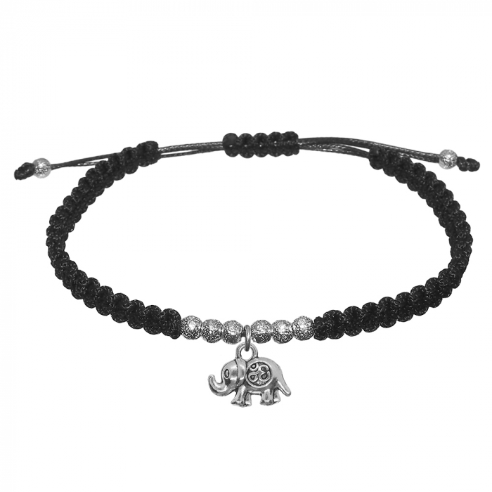 Bratara snur negru impletita manual personalizata Elefant argint 9695360 Dras [1]