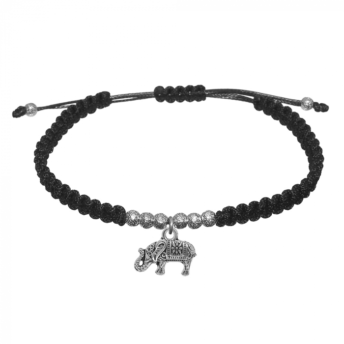Bratara snur negru impletita manual personalizata Elefant argint 9697420 Dras [1]