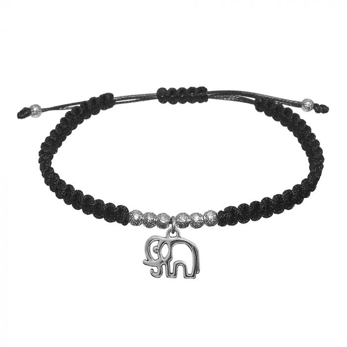 Bratara snur negru impletita manual personalizata Elefant argint 9708330 Dras [1]