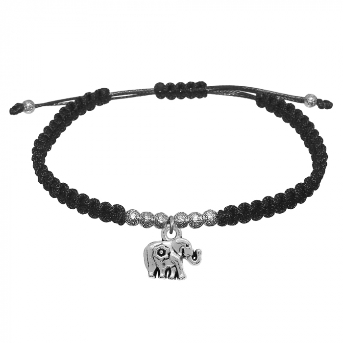 Bratara snur negru impletita manual personalizata Elefant argint 9874350 Dras [1]