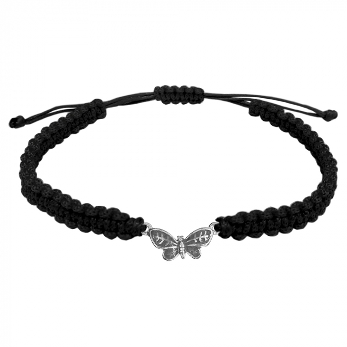 Bratara snur negru impletita manual personalizata Fluturas argint 10136220 Dras [1]