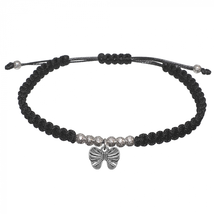 Bratara snur negru impletita manual personalizata Fundita margele argint 10129260 Dras [1]