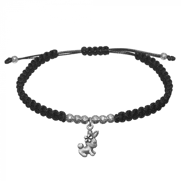 Bratara snur negru impletita manual personalizata Iepuras argint 9706300 Dras [1]