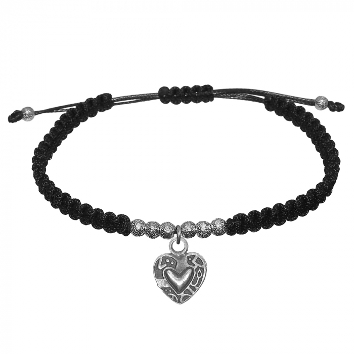 Bratara snur negru impletita manual personalizata Inimioara margele argint 10143330 Dras [1]
