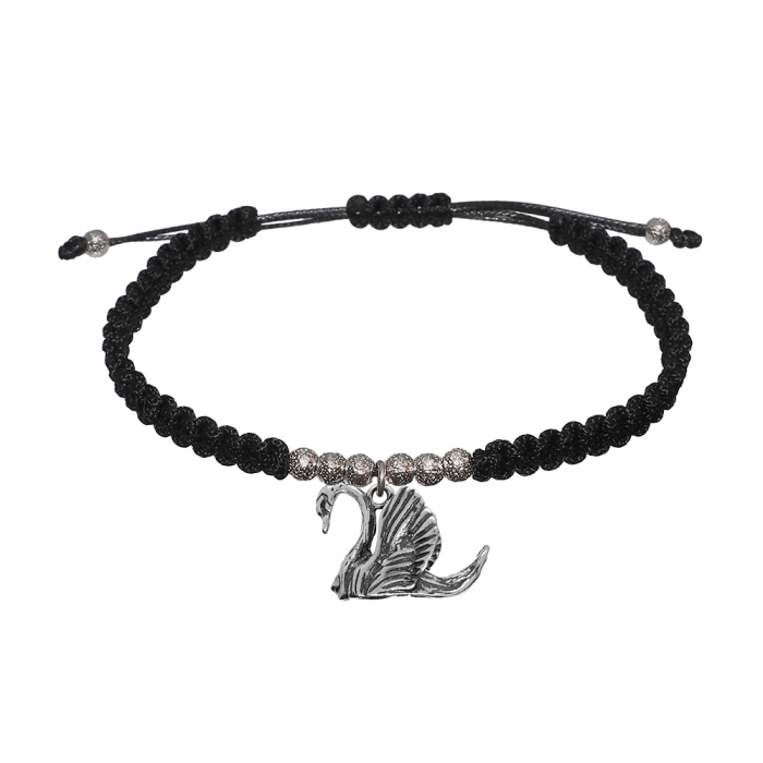 Bratara snur negru impletita manual personalizata Lebada argint 6357660 Dras [1]