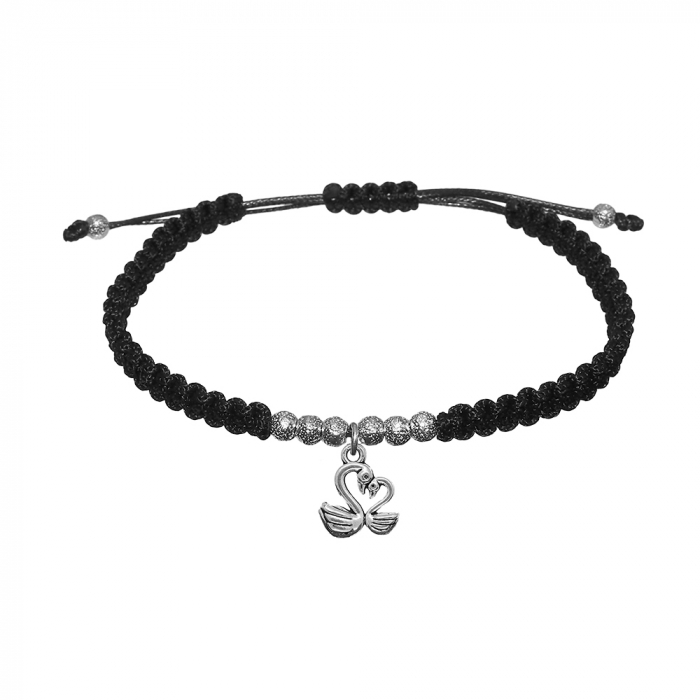 Bratara snur negru impletita manual personalizata Lebede argint 9569310 Dras [1]