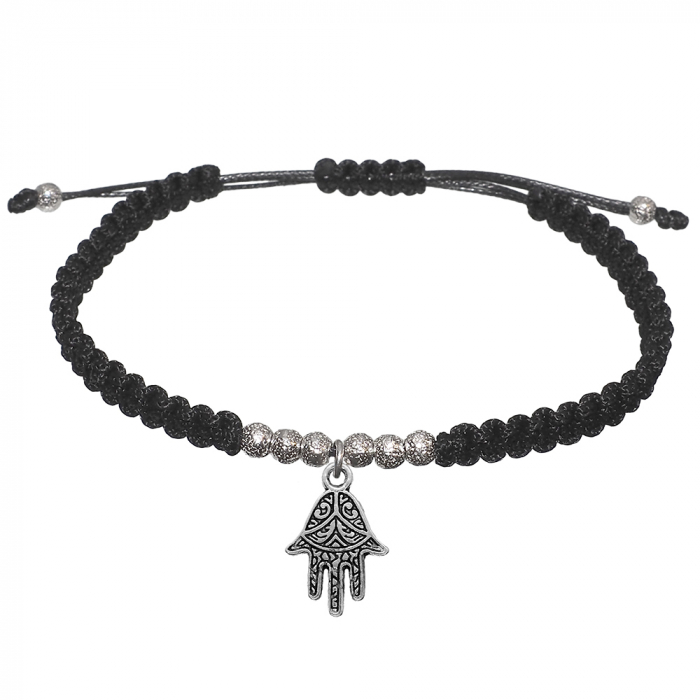 Bratara snur negru impletita manual personalizata Mana Fatimei margele argint 10119270 Dras [1]